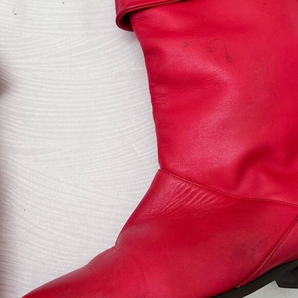 STUNNING! Vintage Red Leather Mid-Calf Boots by Mister Shoes by Markon Footwear. - Picture 7 of 9